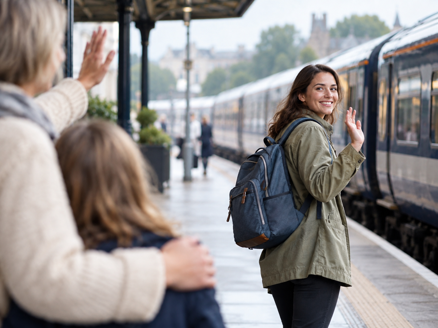 women about to get on train